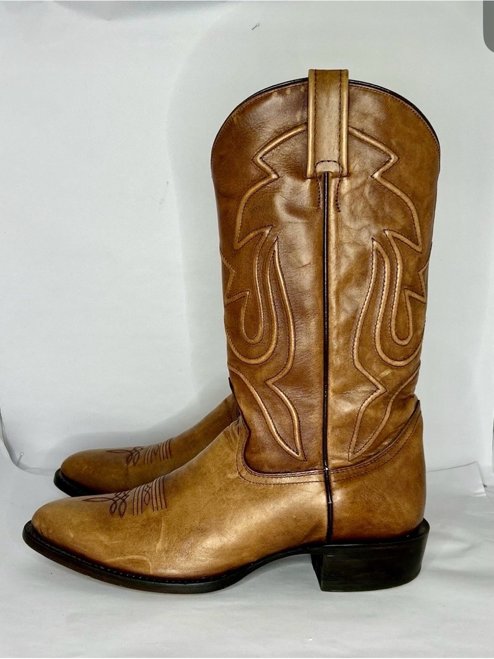 Stetson Cowboy Boots Men Size 10D Brown Tan Leather Western Handmade Mexico